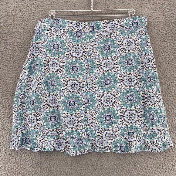 LOFT Skirt Womens 14 Blue Floral Paisley Linen Blend Faux Wrap Mini Ruffle Hem - Picture 3 of 9